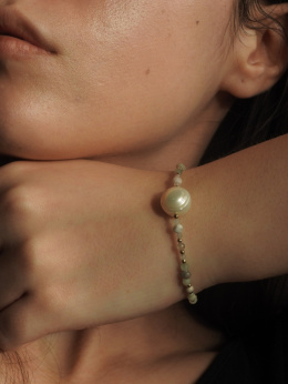 Bransoletka na lince z naturalną perłą i 5 innymi rodzajami kamieni naturalnych