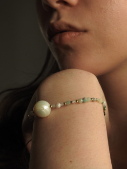 Bransoletka na lince z naturalną perłą i 5 innymi rodzajami kamieni naturalnych