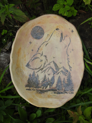 Patera ceramiczna z wilkiem beż 2