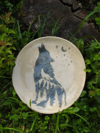 Patera ceramiczna z wilkiem beż 1