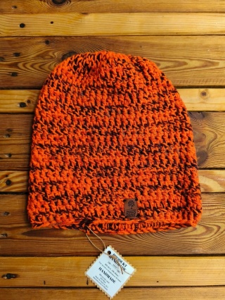 Czapka ręcznie dziergana pomarańczowo-brązowa