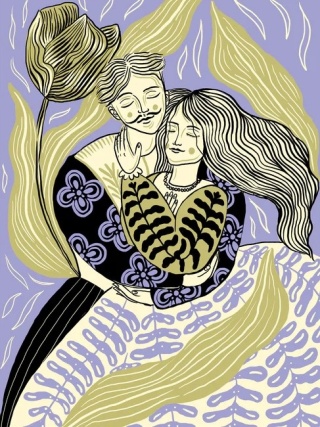 Grafika "Pierwszy taniec" w drewnianej ramie