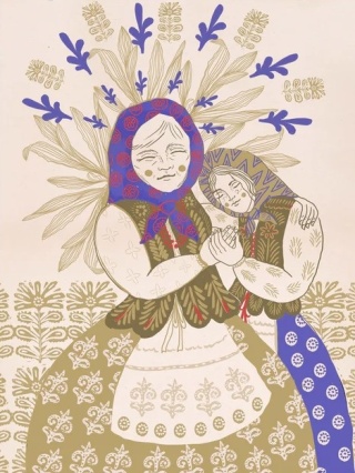 Grafika "Babuszka" w drewnianej ramie