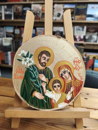 Święta Rodzina - ikona obraz malowany ręcznie na plastrze brzozy